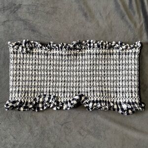 Zara Navy and white gingham tube top with ruffles